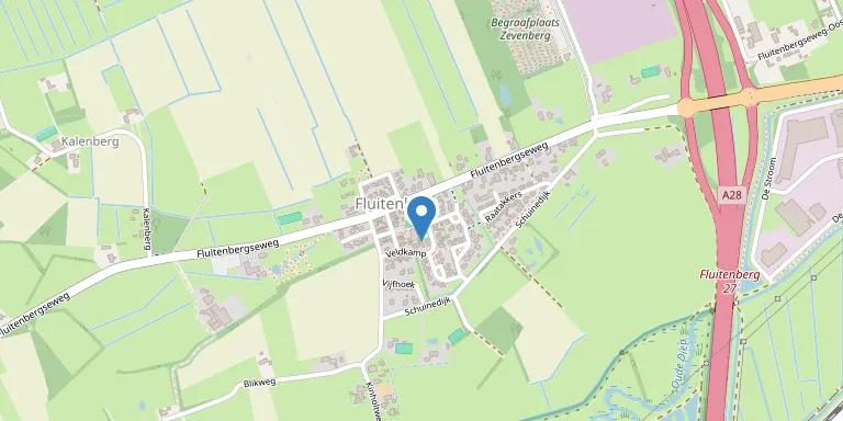 Kaart van Fluitenberg — werkgebied voor hypotheekadvies