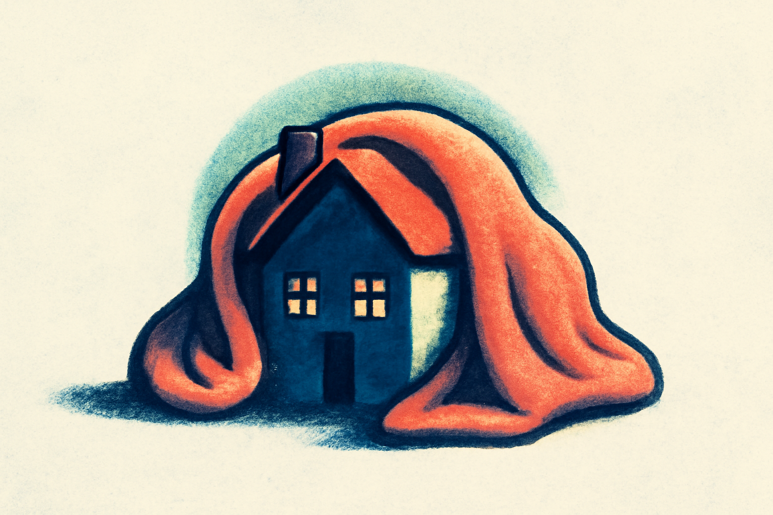 Illustratie van een huis met deken van isolatie — symbool voor verduurzamen van je woning
