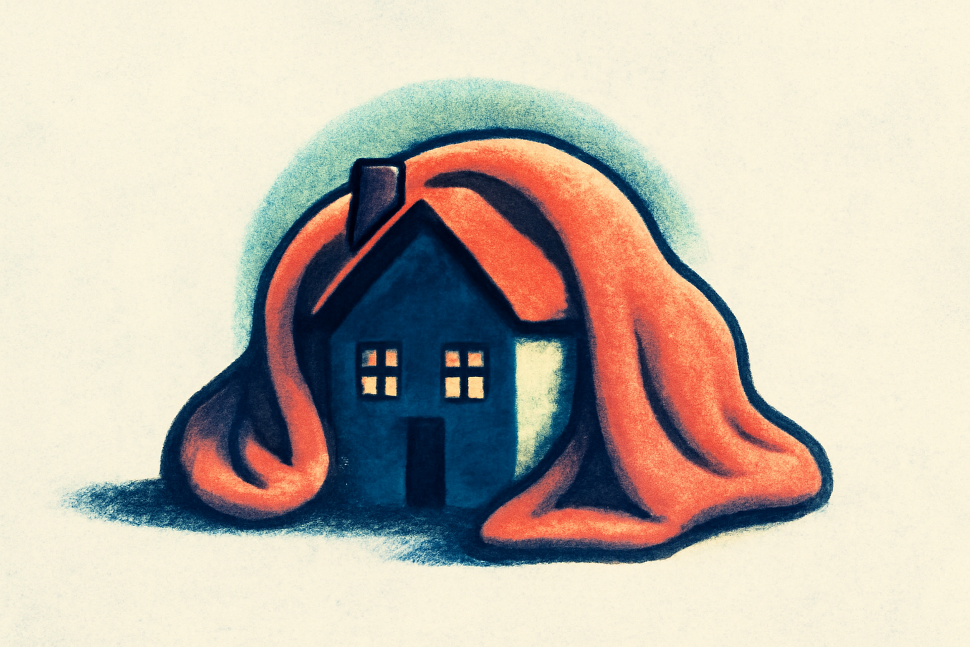 Illustratie van een huis met deken van isolatie — symbool voor verduurzamen van je woning