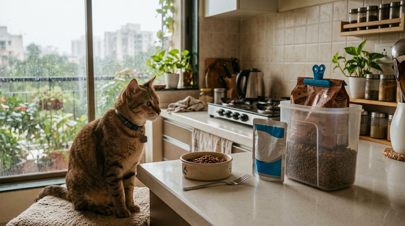 Cat Food Storage in Indian Monsoon: Wet Food, Kibble and Safety Checks by Leena Thomas Cat Food Storage in Indian Monsoon: Wet Food, Kibble and Safety Checks by Leena Thomas