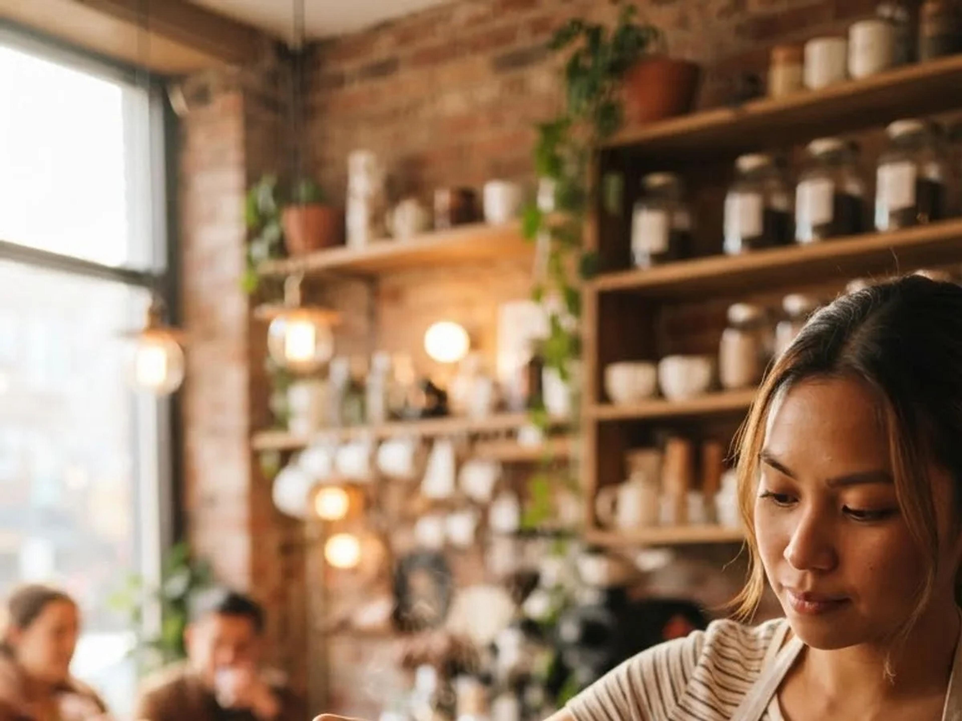A Boba House barista pouring freshly brewed tea at the counter
