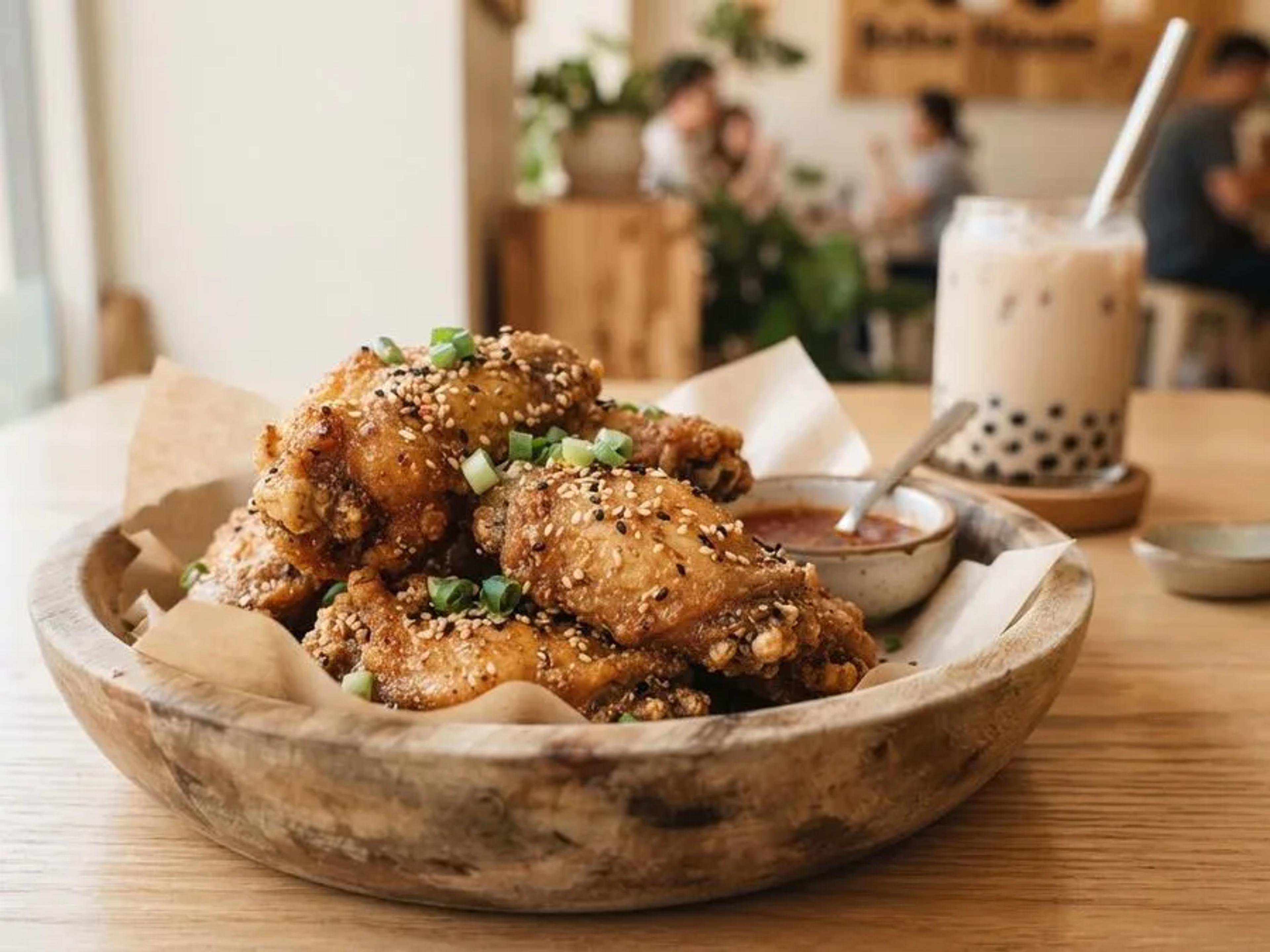 Taiwanese "Original" Large Fried Chicken served in a wooden bowl