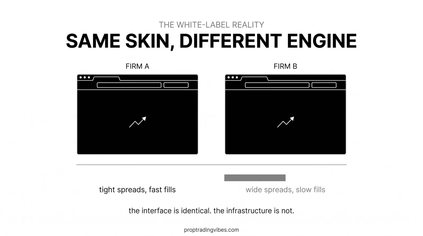 Same skin, different engine: identical DXTrade UI, different infrastructure behind each firm