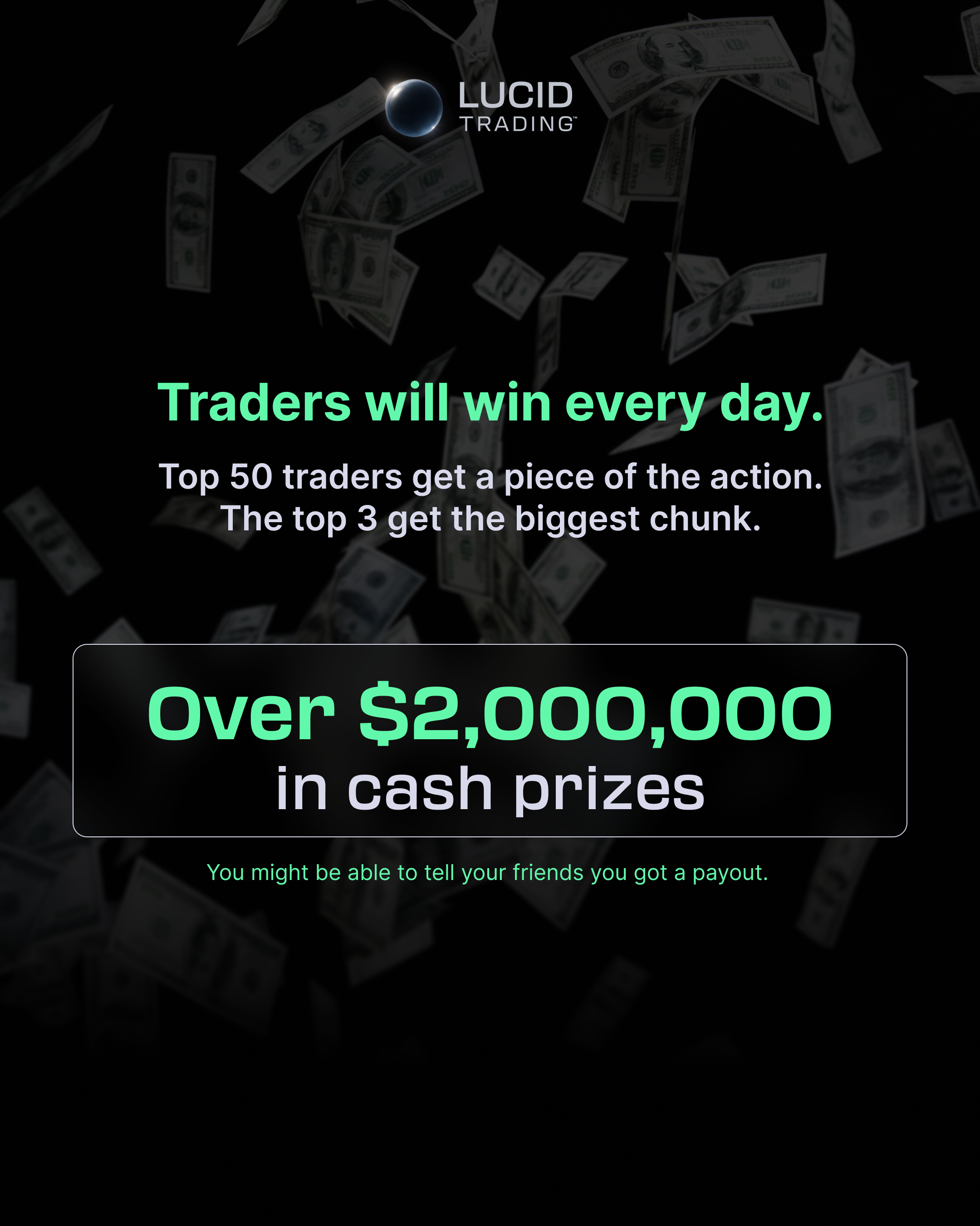 Lucid Trading promotional graphic announcing over $2 million in cash prizes