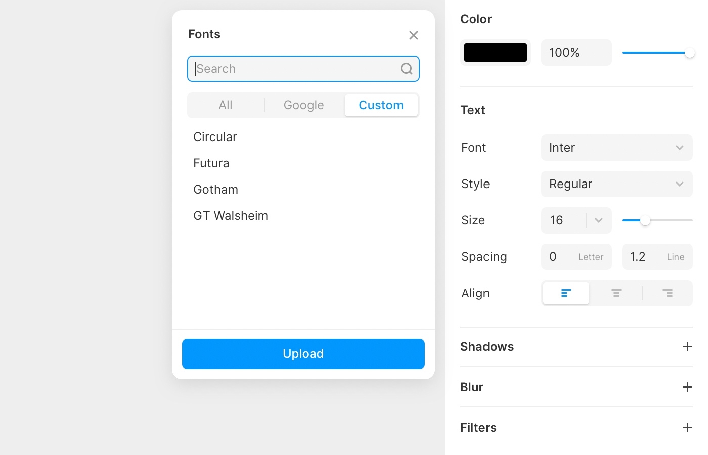 Upload a custom font from the font picker
