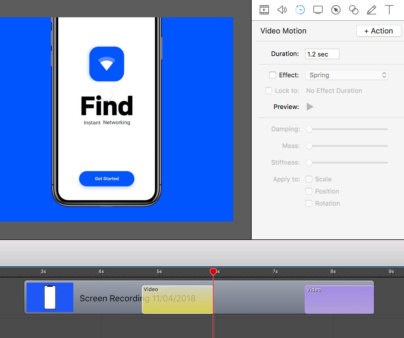 Define animations like zooming by adding video actions.