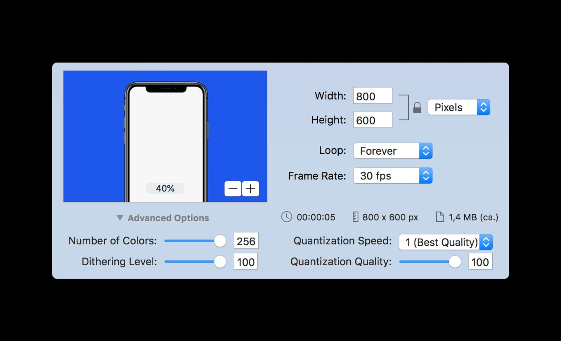 Claquette's export settings.