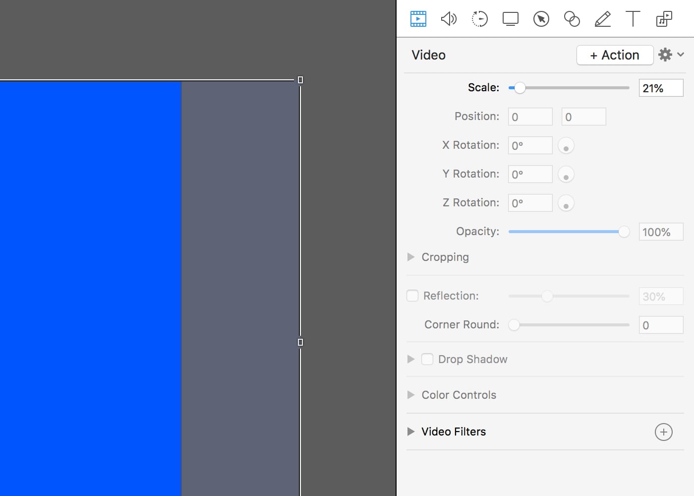 Scale your clip to fit the document size using the scale slider.