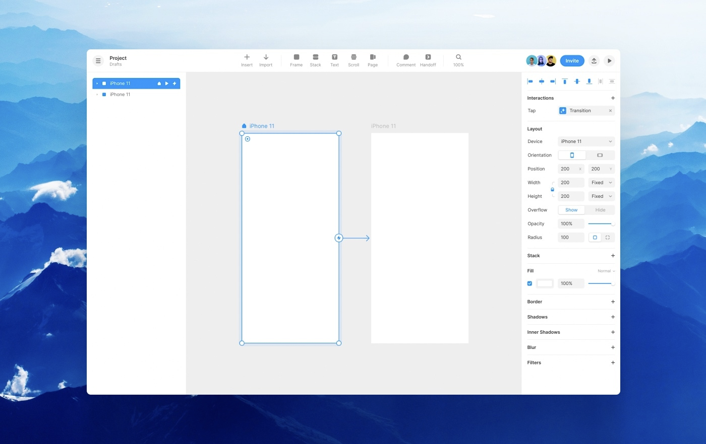 An overview of the Framer canvas
