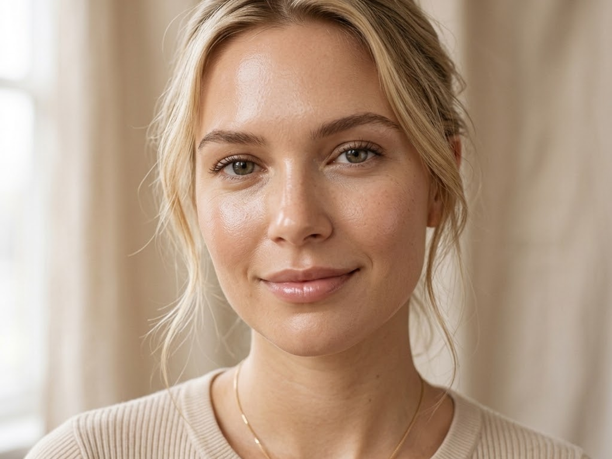 Portrait of a blonde woman with clear skin showing aesthetic treatment results at NU Age Aesthetic in Ajax