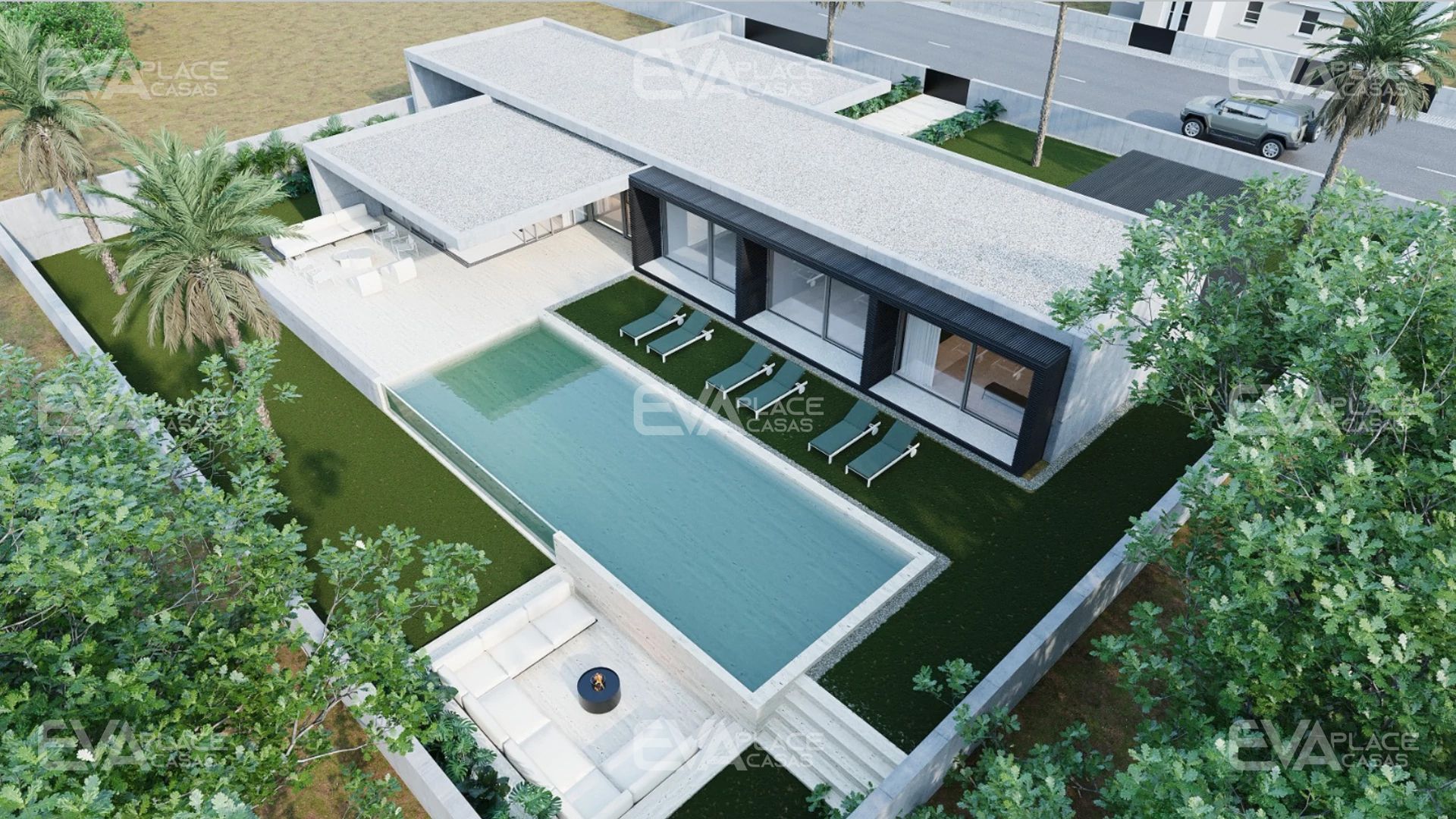 Vista aérea de casa em aço leve - EVAPLACE