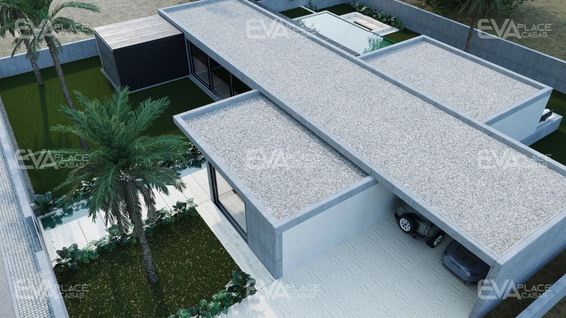 Casa moderna em aço leve vista superior - EVAPLACE