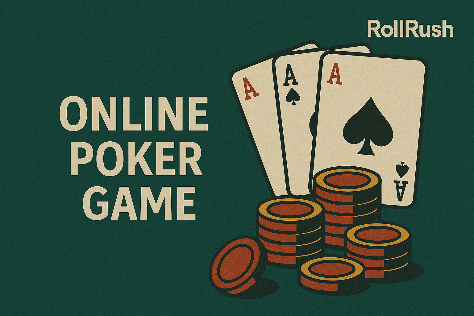 a poster for an online Poker gamespoker game with playing cards and chips