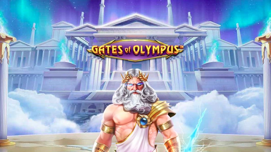 gates of olympus is a slot game with a statue of zeus in front of a building .