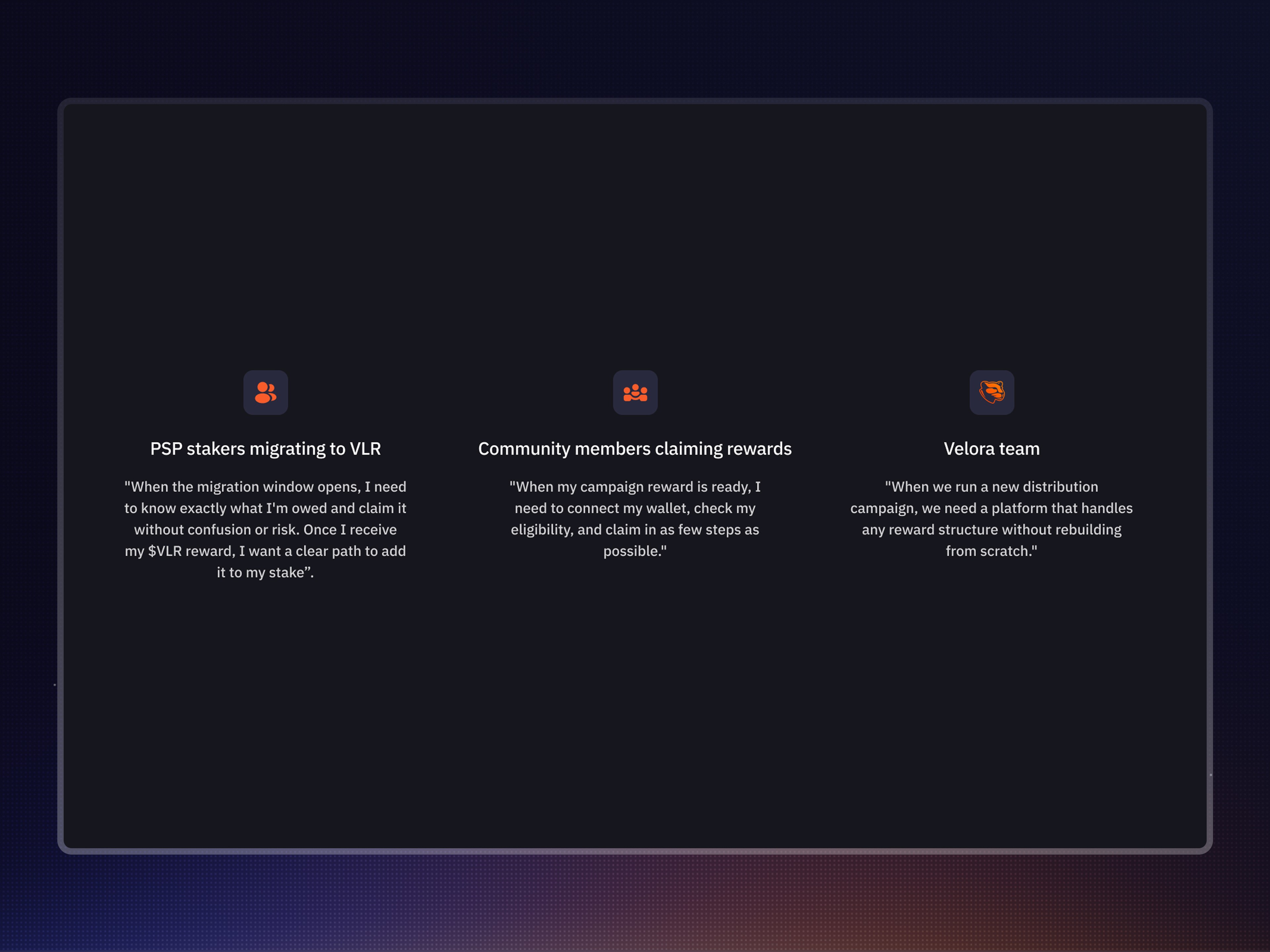 Three main JTBD for the token distribution platform, the key focus is the claiming process