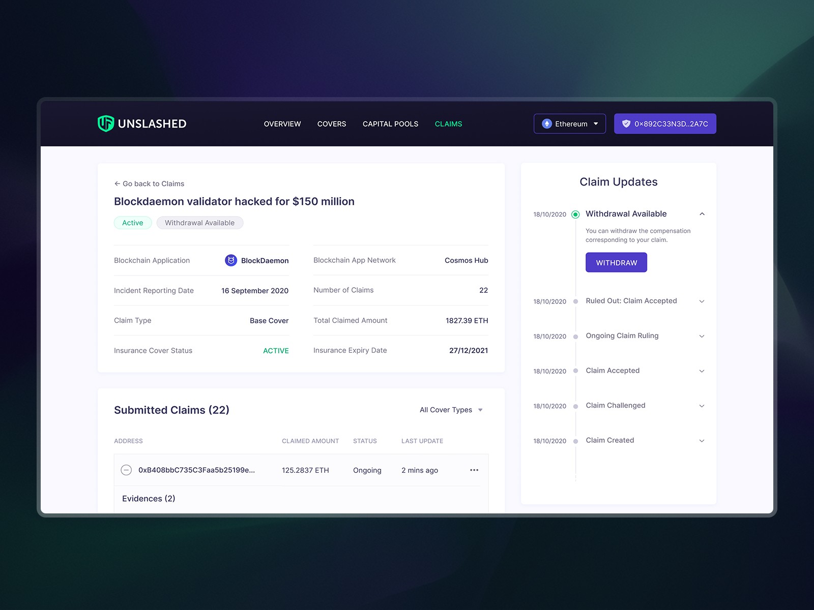 Example of a claim made by a covered user over a protocol incident