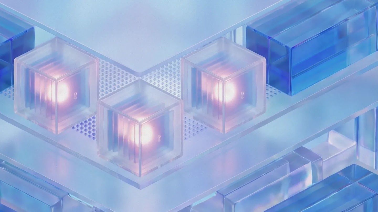 Glowing translucent blue cubes in Google DeepMind’s illustration of Private AI Compute.