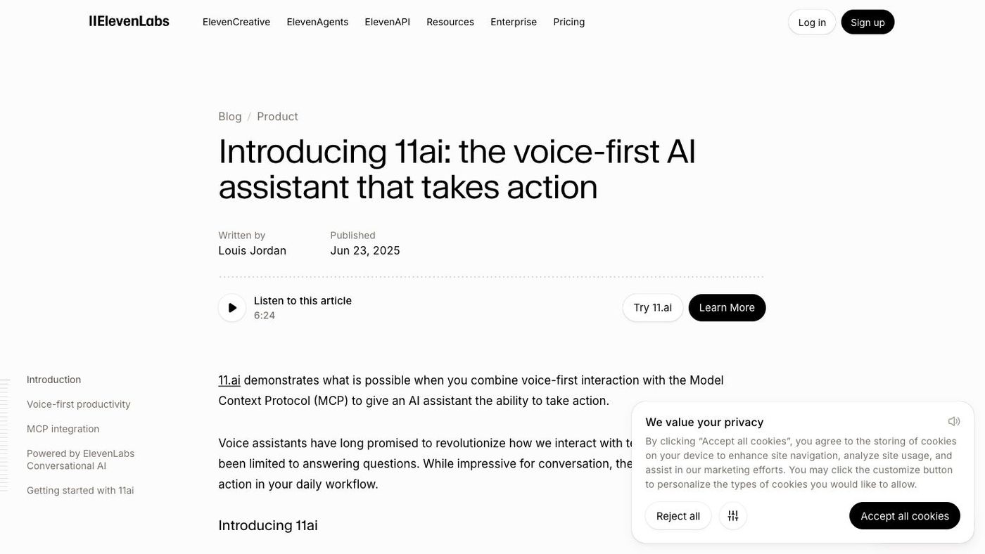 11ai voice assistant interface from ElevenLabs.