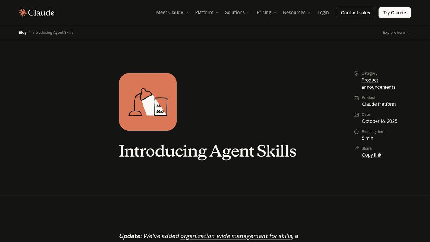 Anthropic Agent Skills interface and skill configuration example.