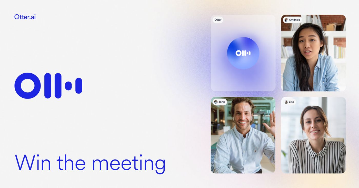 Otter.ai meeting assistant artwork with three people in a video meeting.