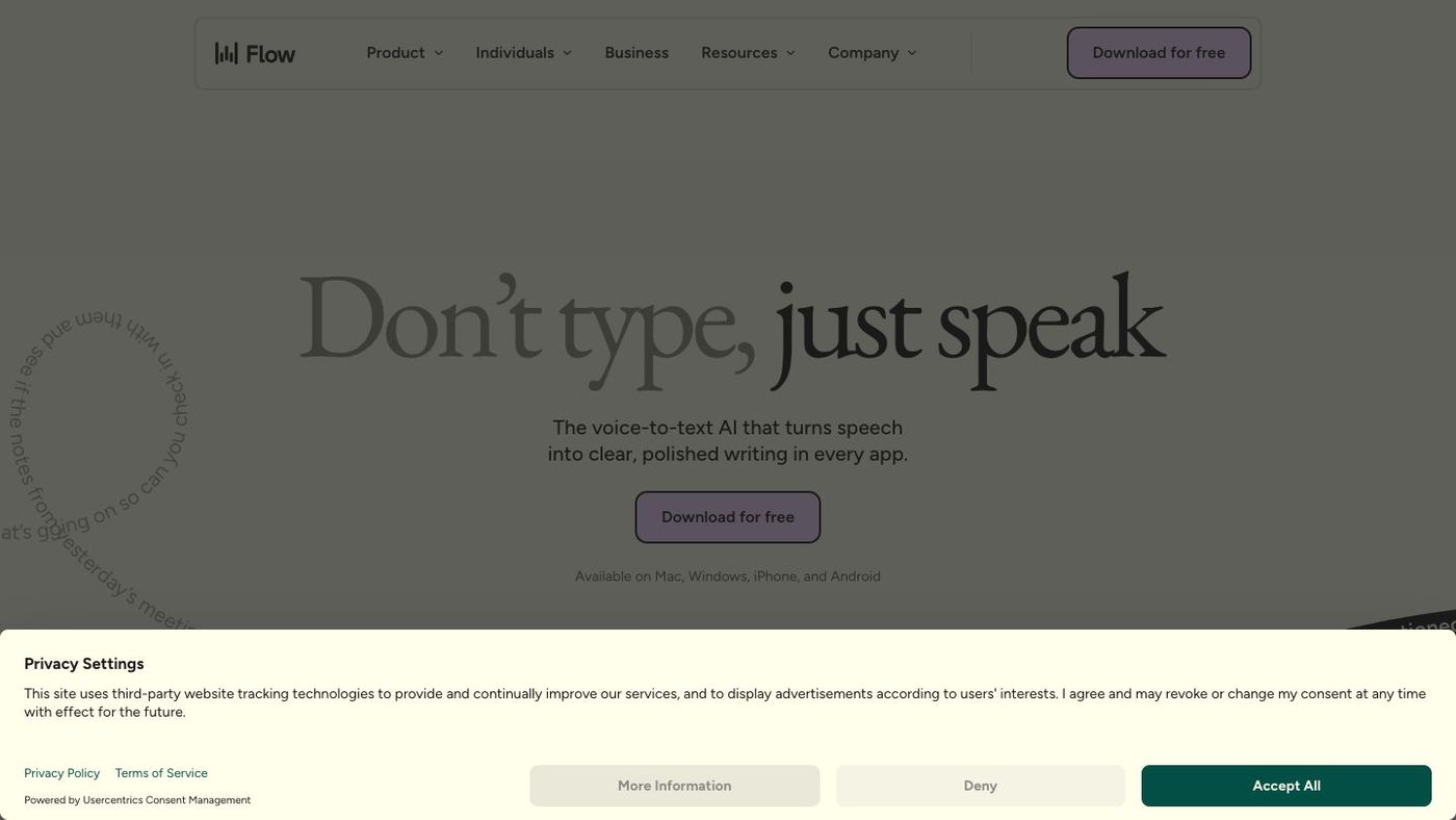 Wispr Flow voice dictation interface showing speech-to-text in an application.