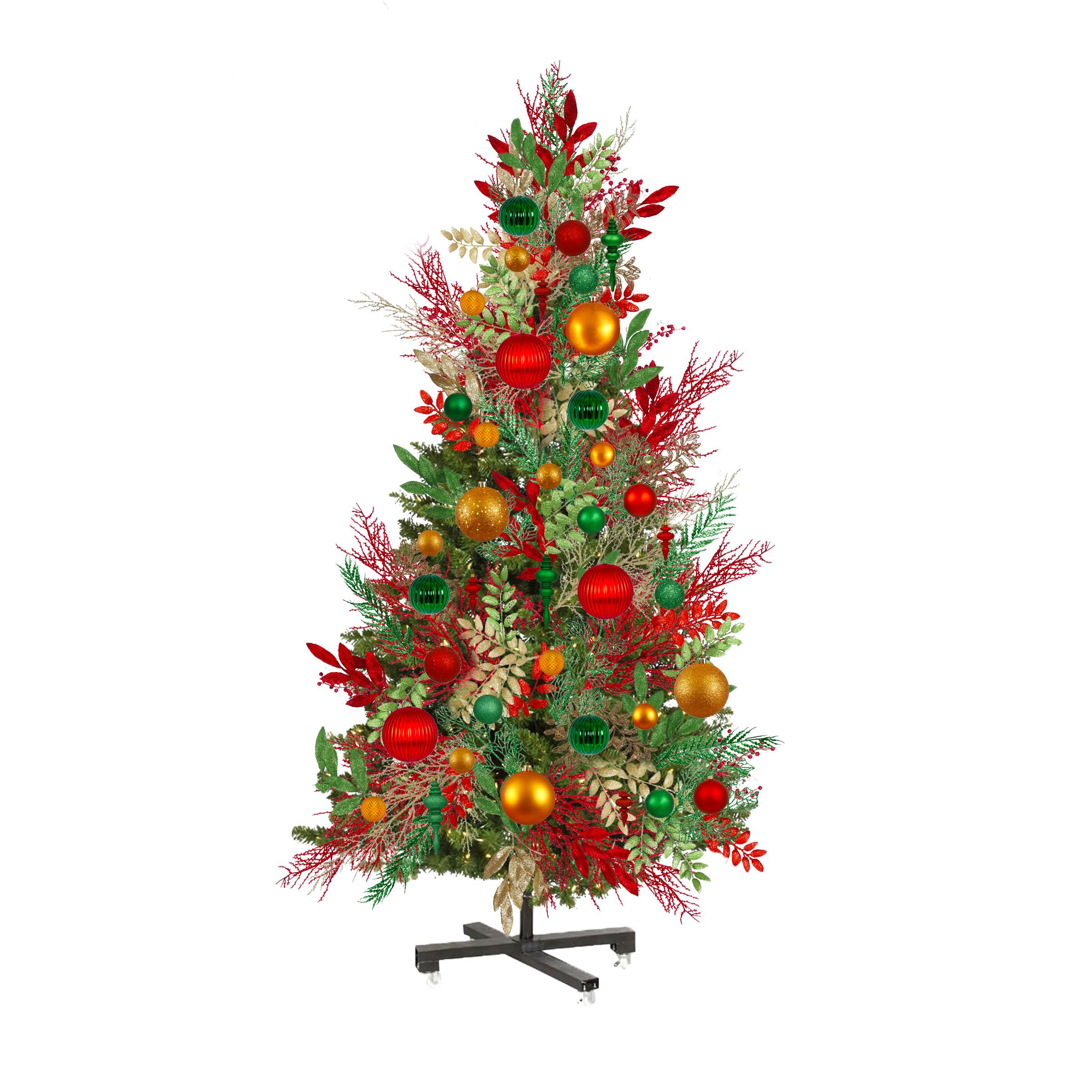 Mistletoe Magic - A gold, green, and red Christmas tree