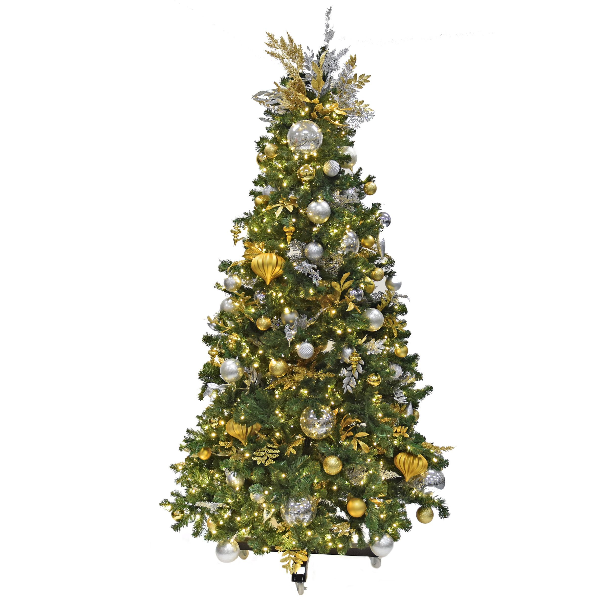 Tinsel Treasures - A gold and silver Christmas tree, lights on