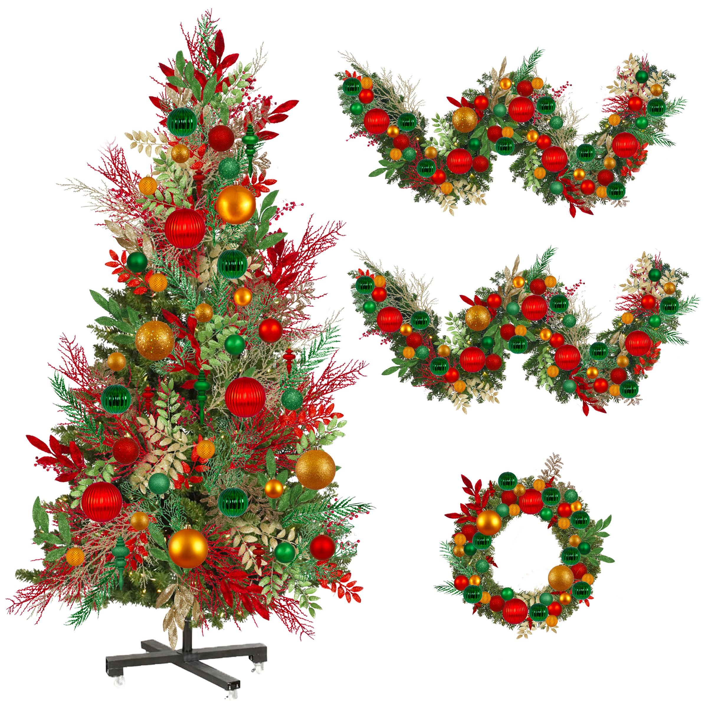 Mistletoe Magic Bundle - green, gold, & red Christmas tree, wreath, & garland