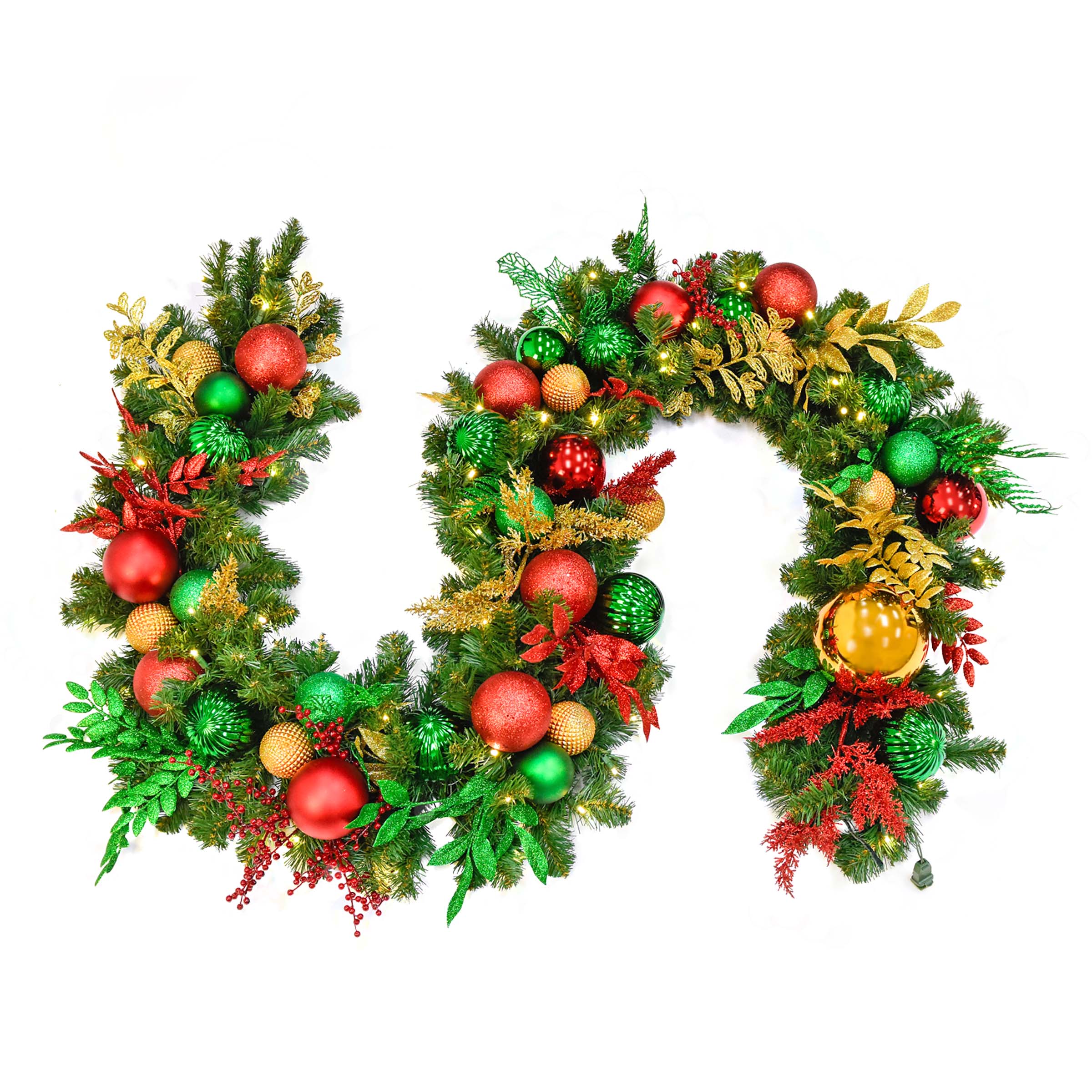 Gold, green, & red pre-decorated Christmas garland