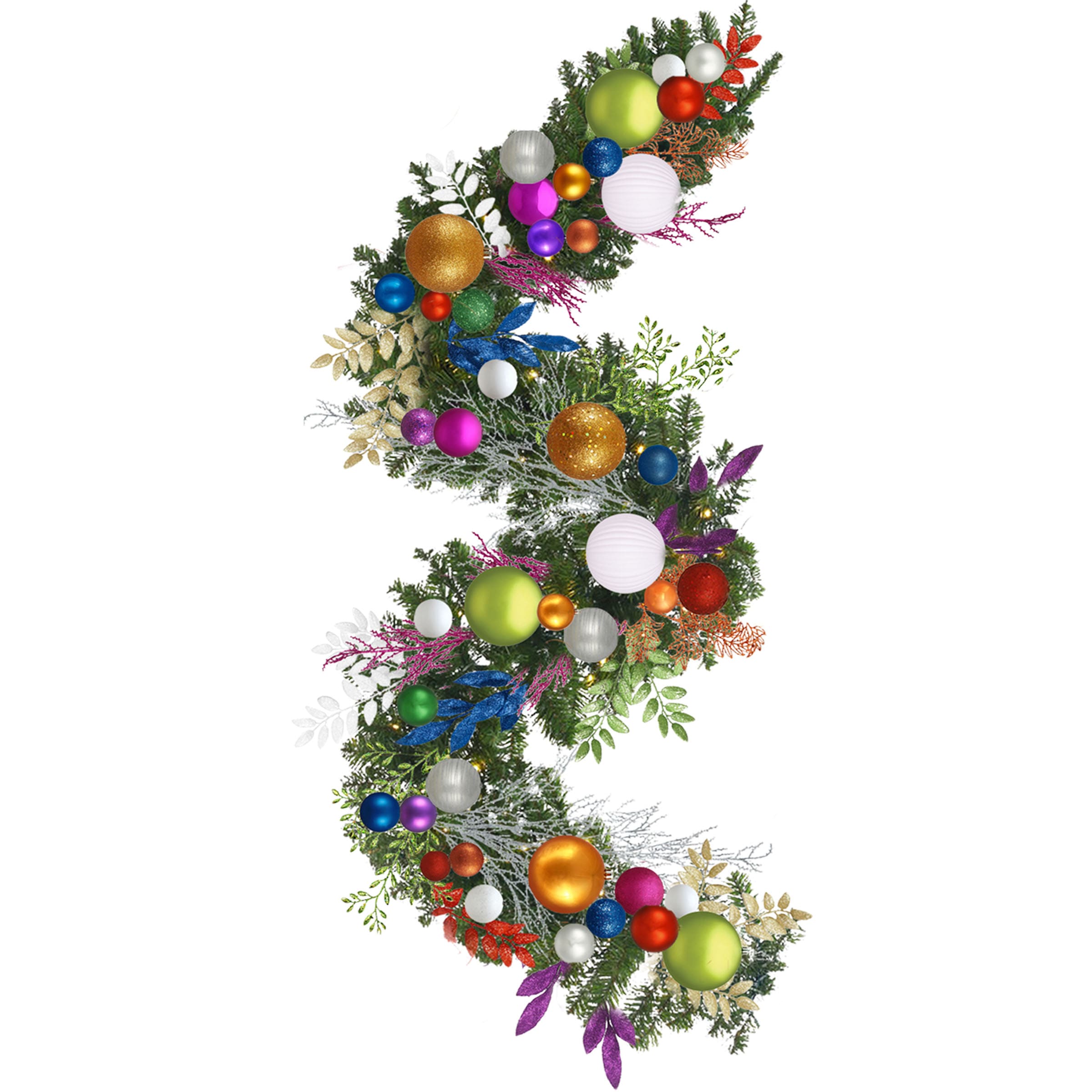 Multi-color pre-decorated Christmas garland