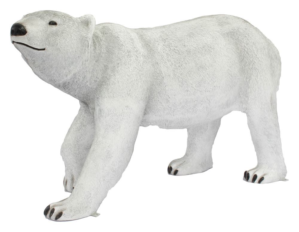 Life-Size Resin Polar Bear Figure, Walking, Angled View