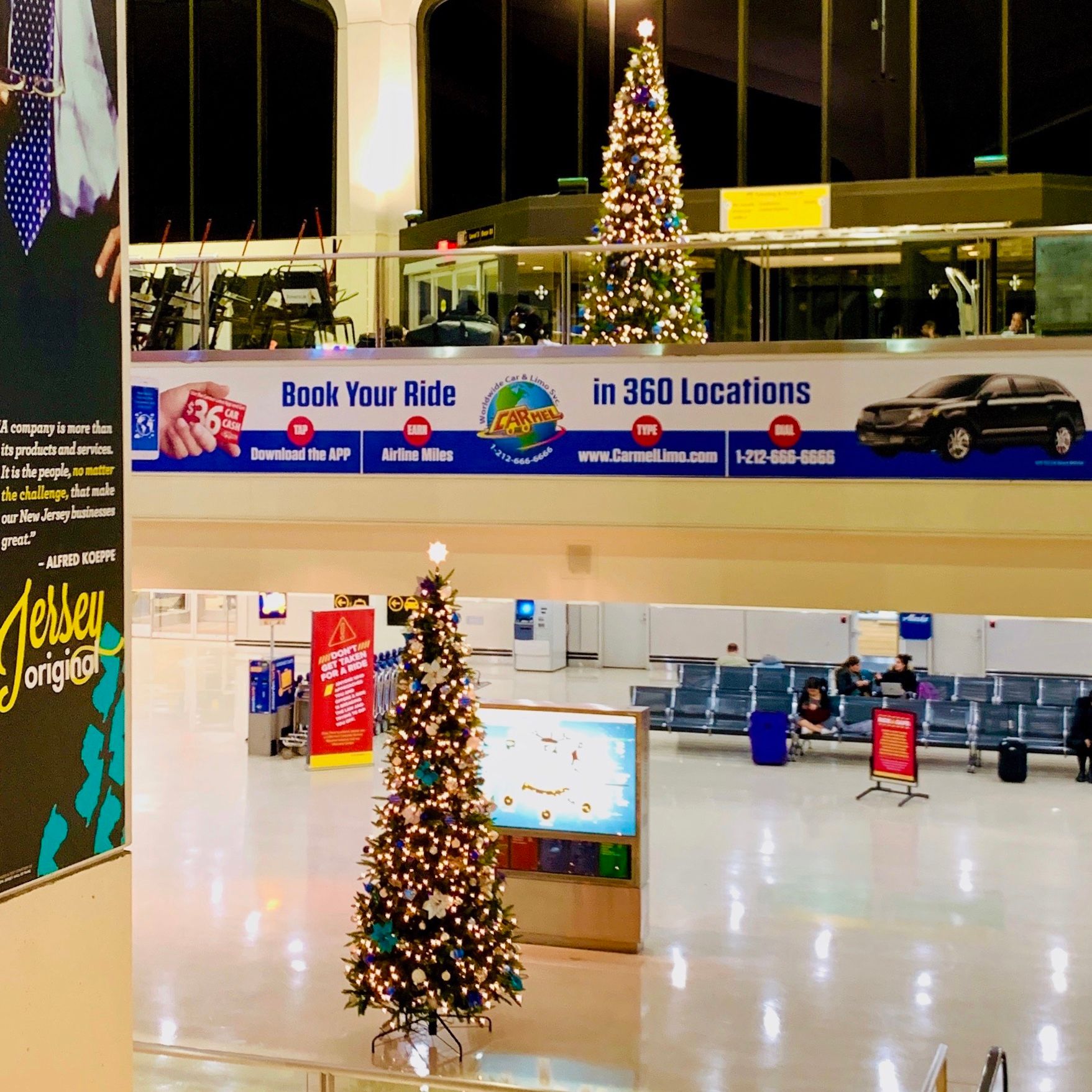 Old Terminal A at Newark International Airport decorated for Christmas