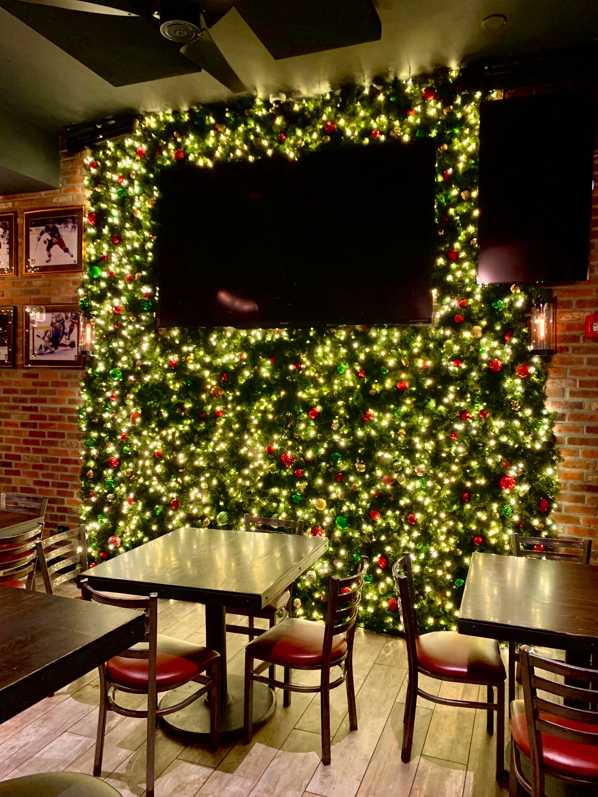 Decorated greenery wall in a restaurant