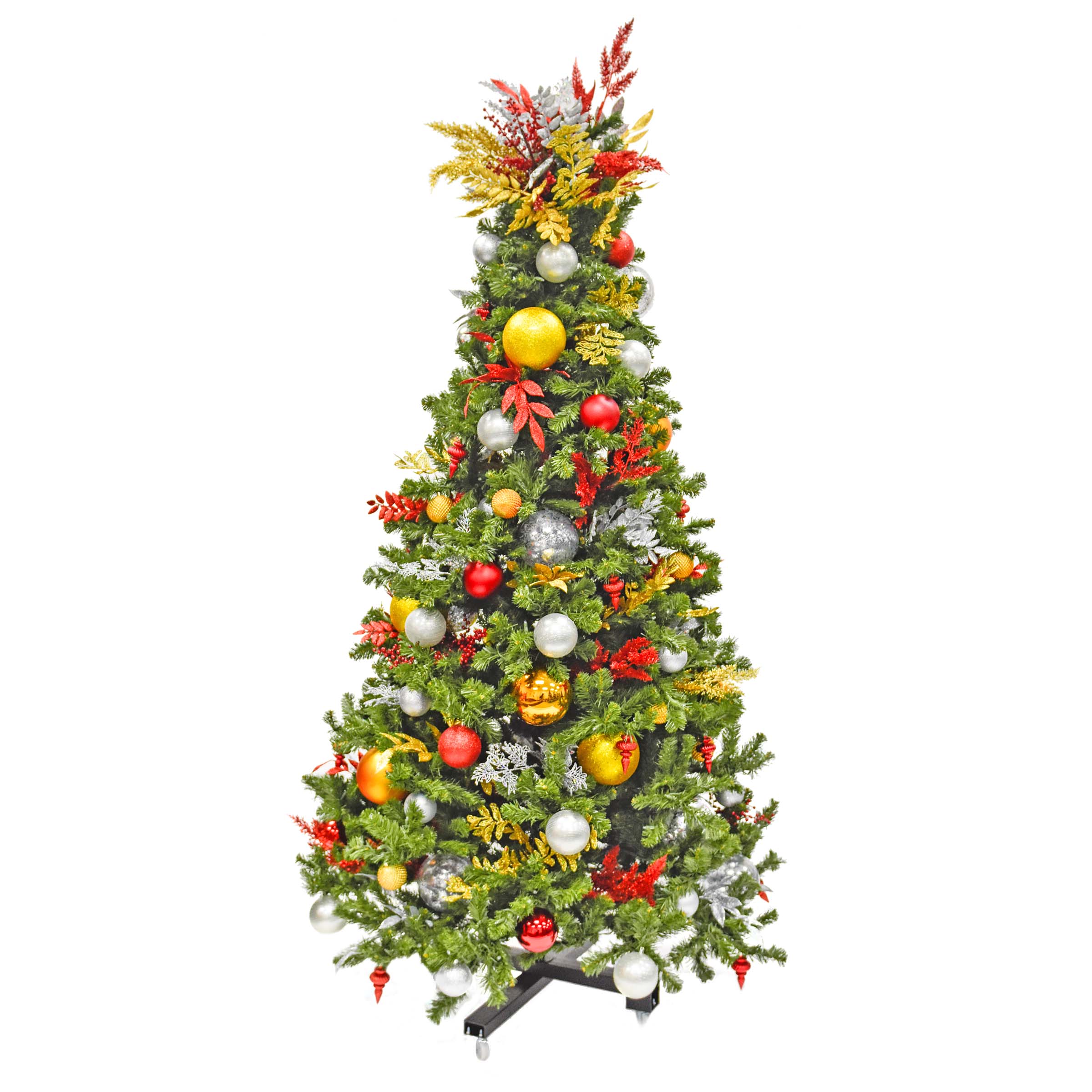 Gold, Red, & Silver Pre-Decorated Christmas Tree, lights off Festive Favorites