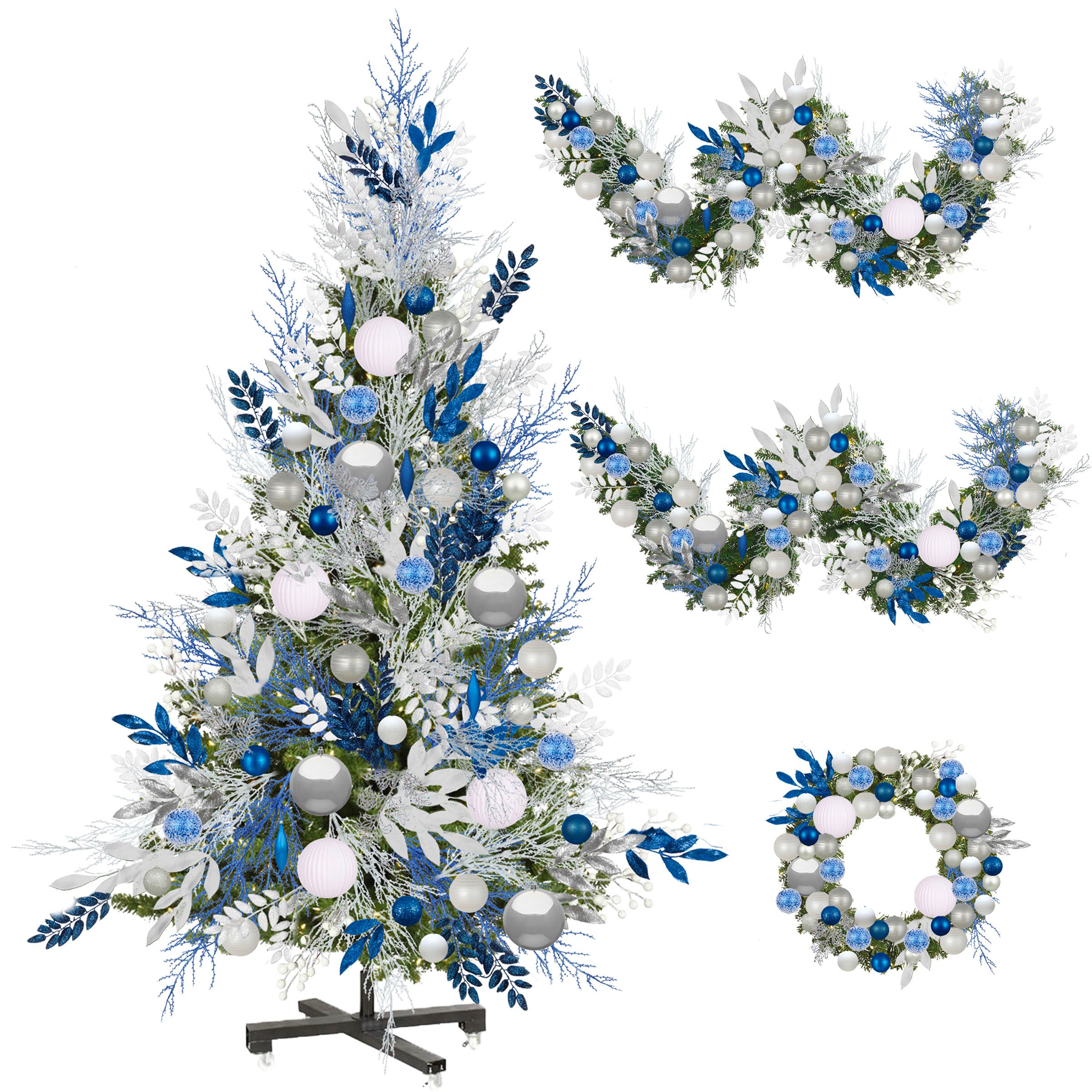 Winter Whimsy Bundle - Blue, silver, and white Christmas tree, wreath, & garland