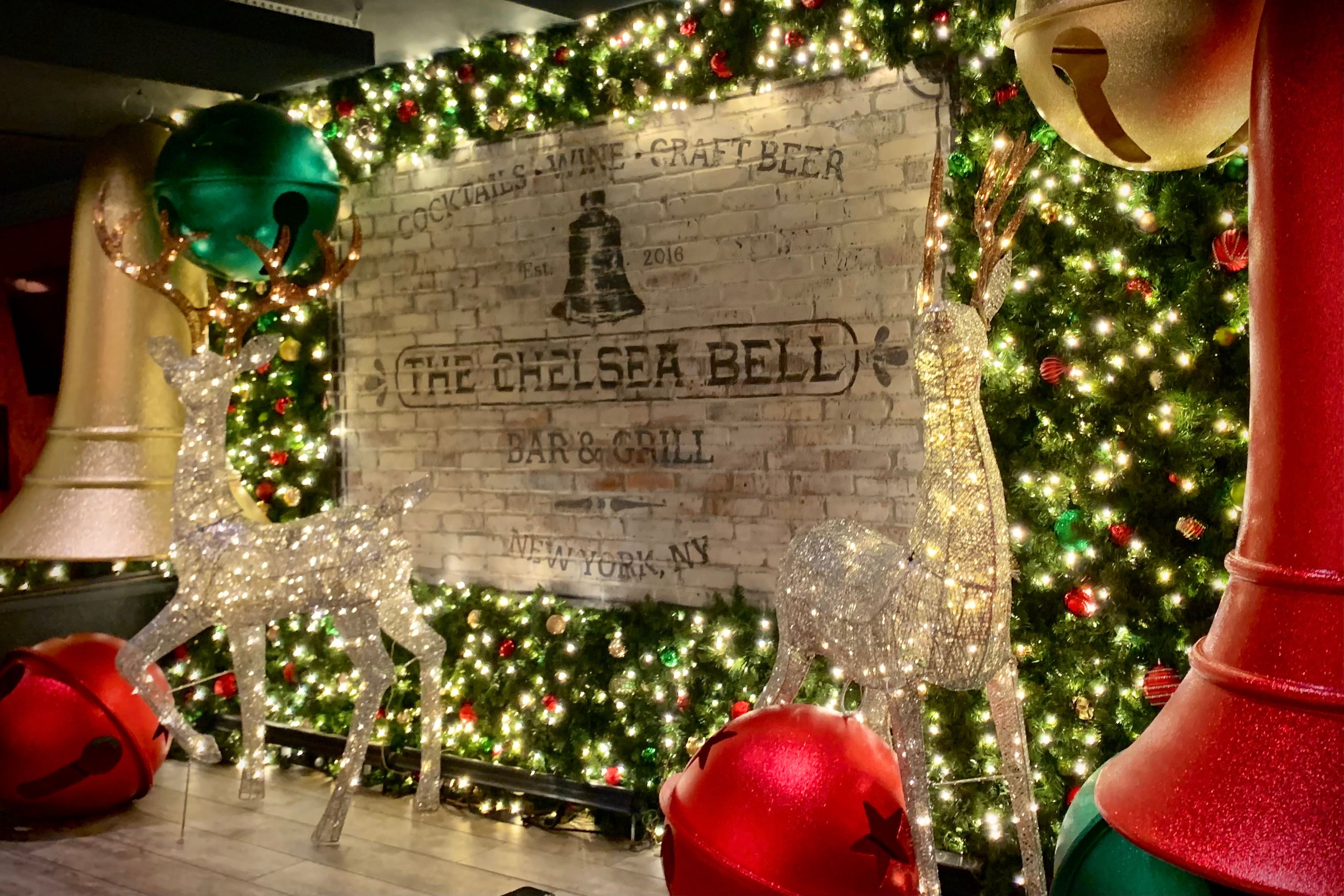 The Chelsea Bell NYC stage area decorated for Christmas