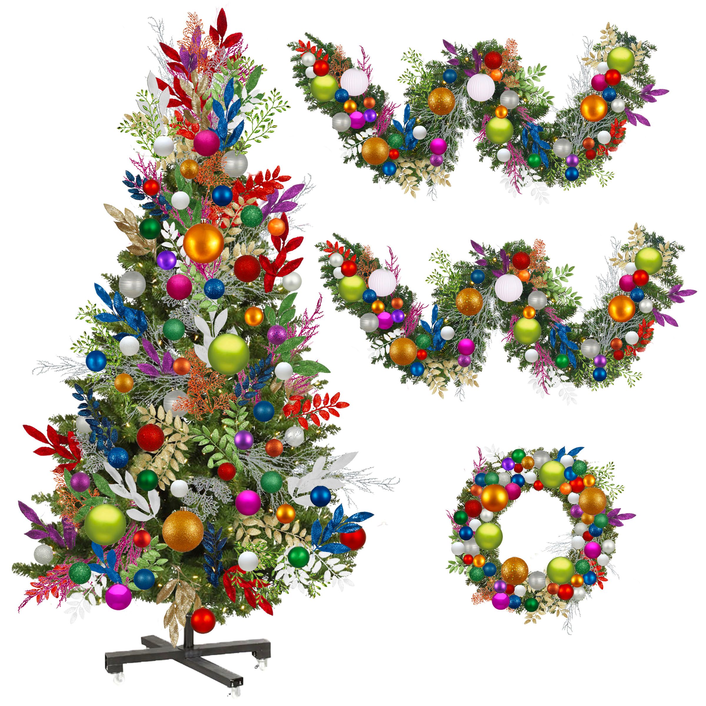 Holiday Hues Bundle - multi-color Christmas tree, wreath, & garland