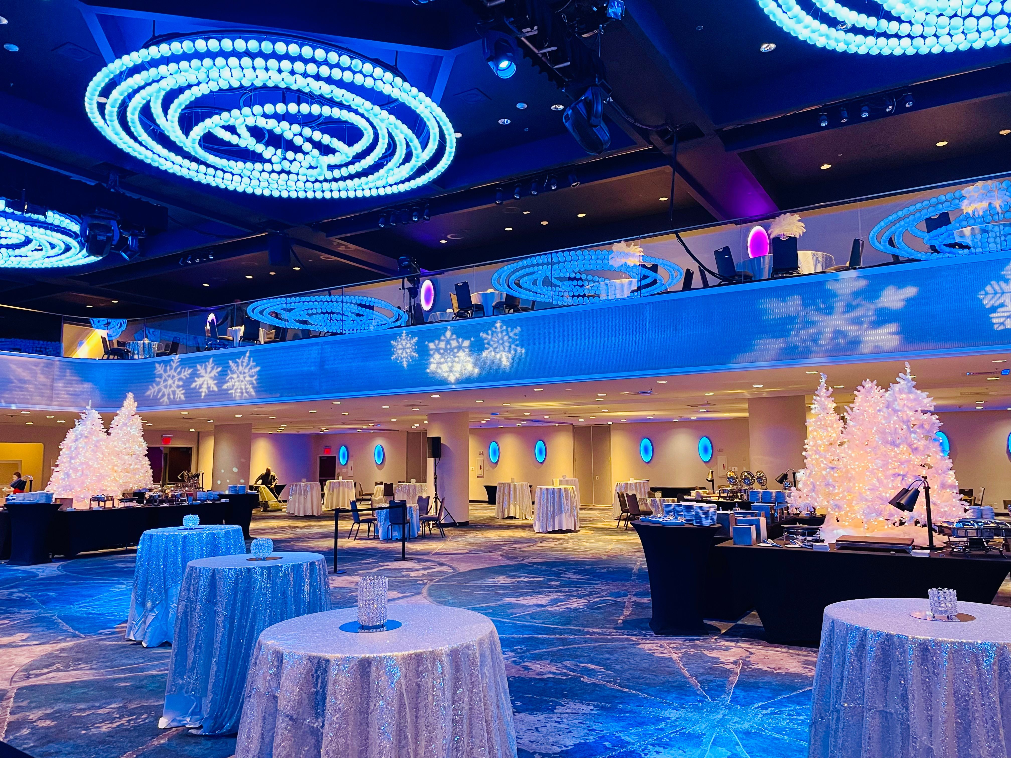 Corporate Christmas party in hotel ballroom