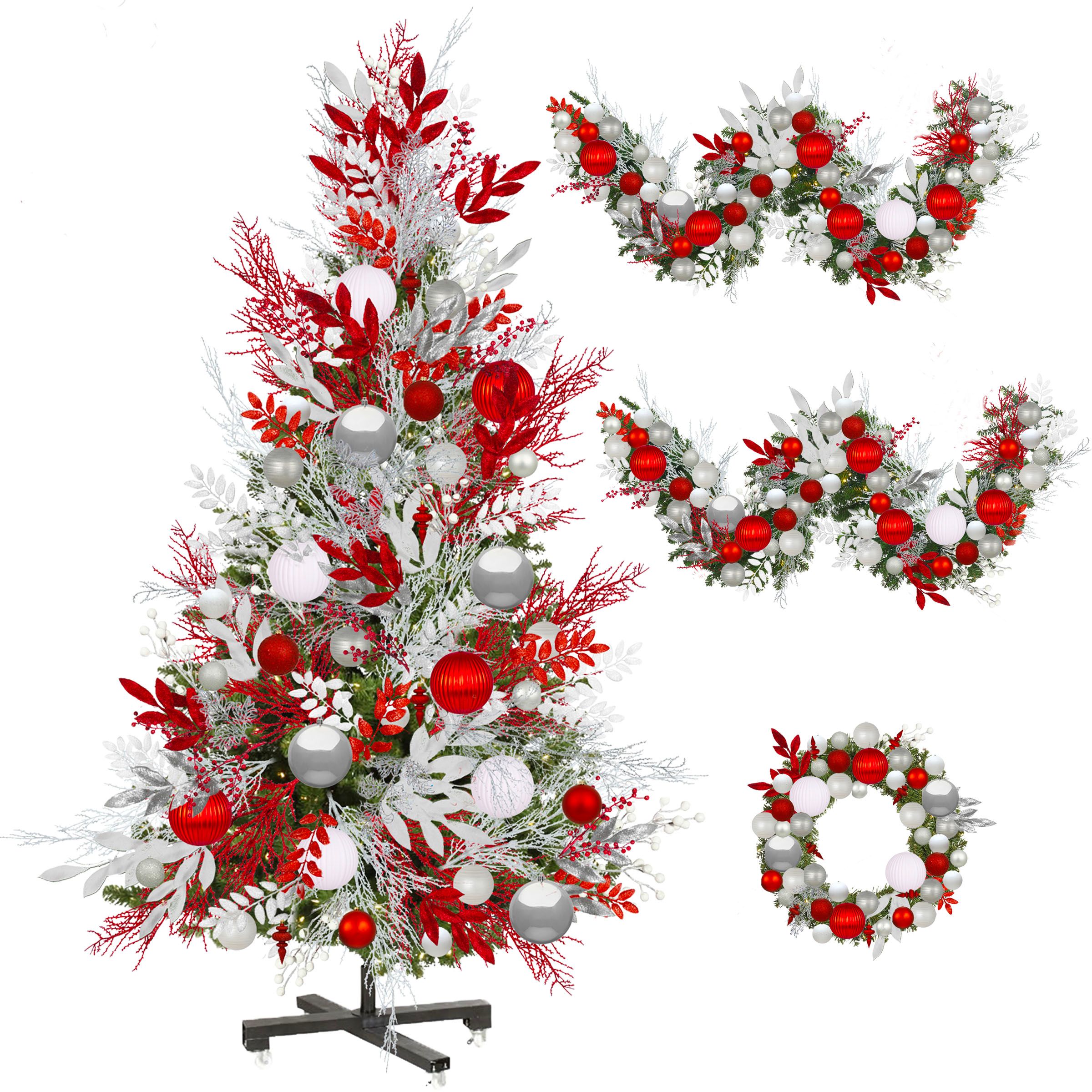 Peppermint Perfection Bundle - red, silver, & white Christmas tree, wreath, & garland