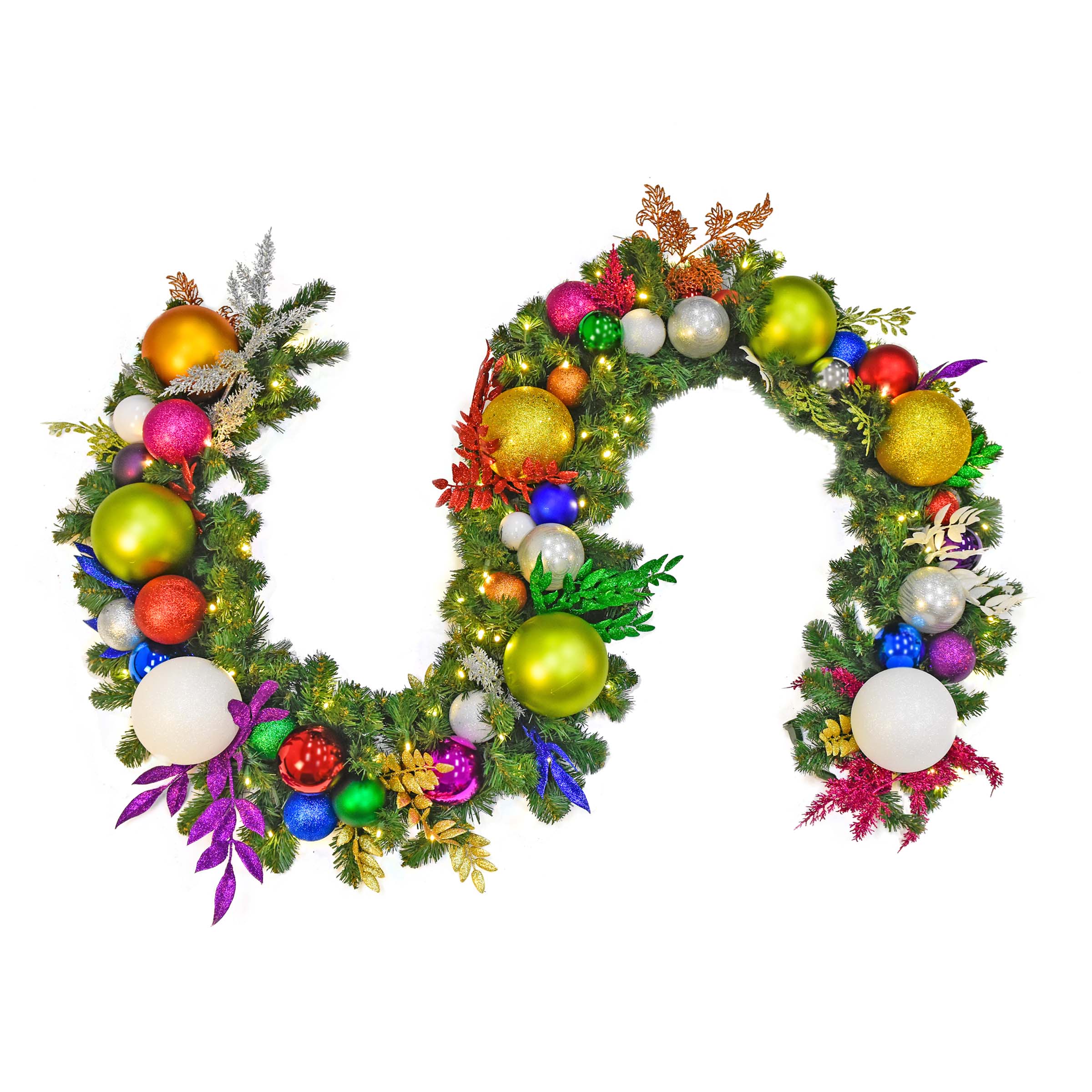 Multi-color pre-decorated Christmas garland