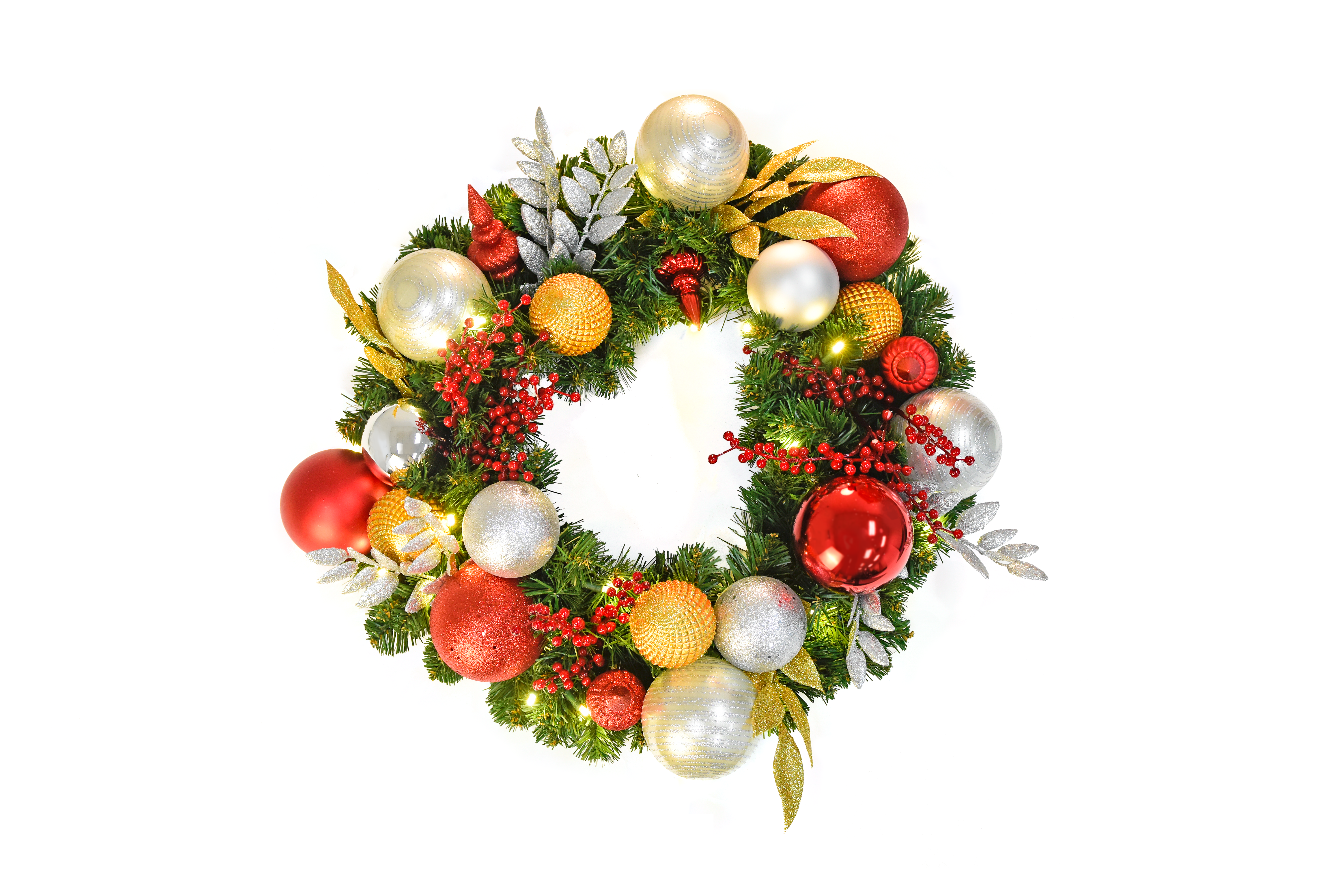 Gold, red, & silver pre-decorated Christmas wreath