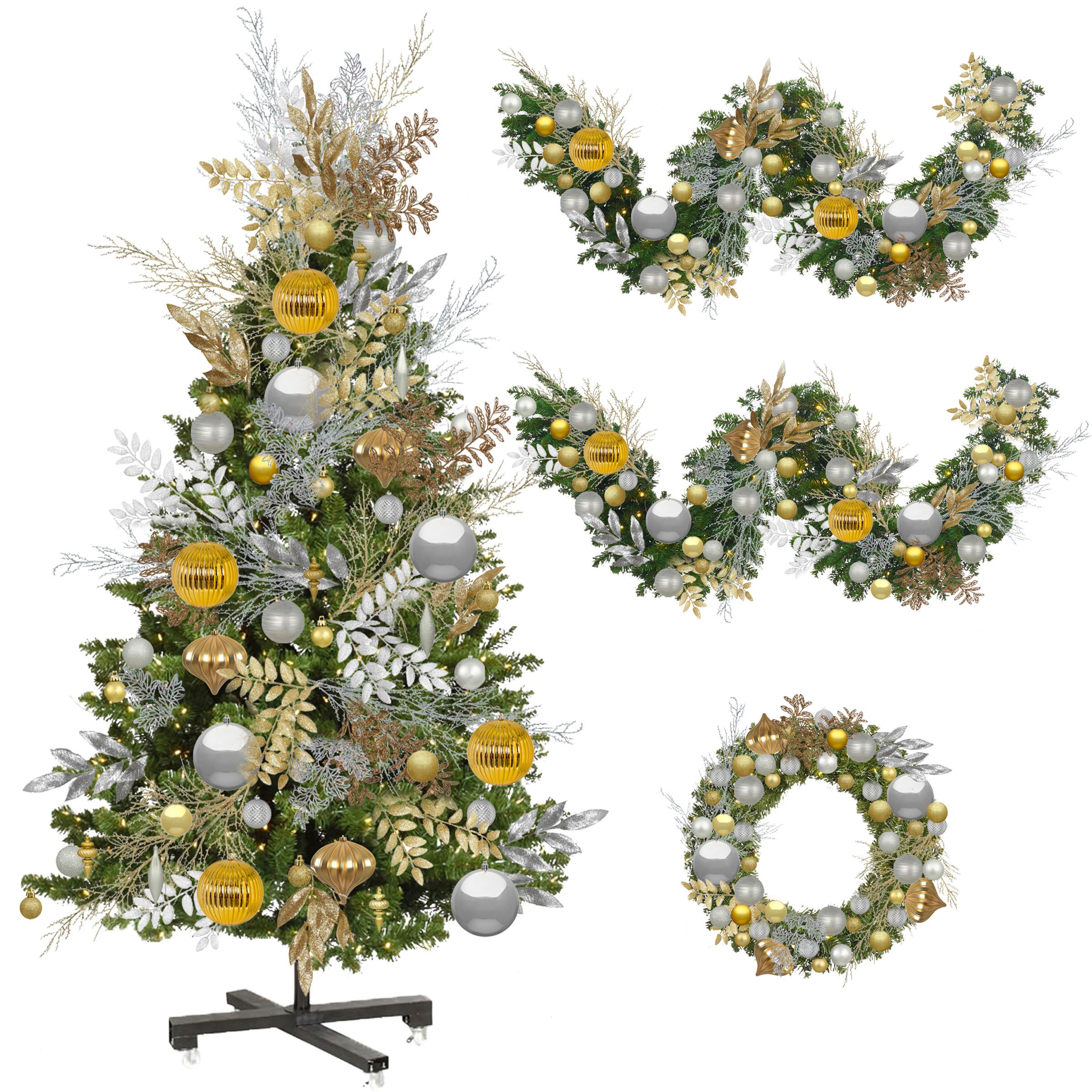 Tinsel Treasures Bundle - gold & silver Christmas tree, wreath, & garland