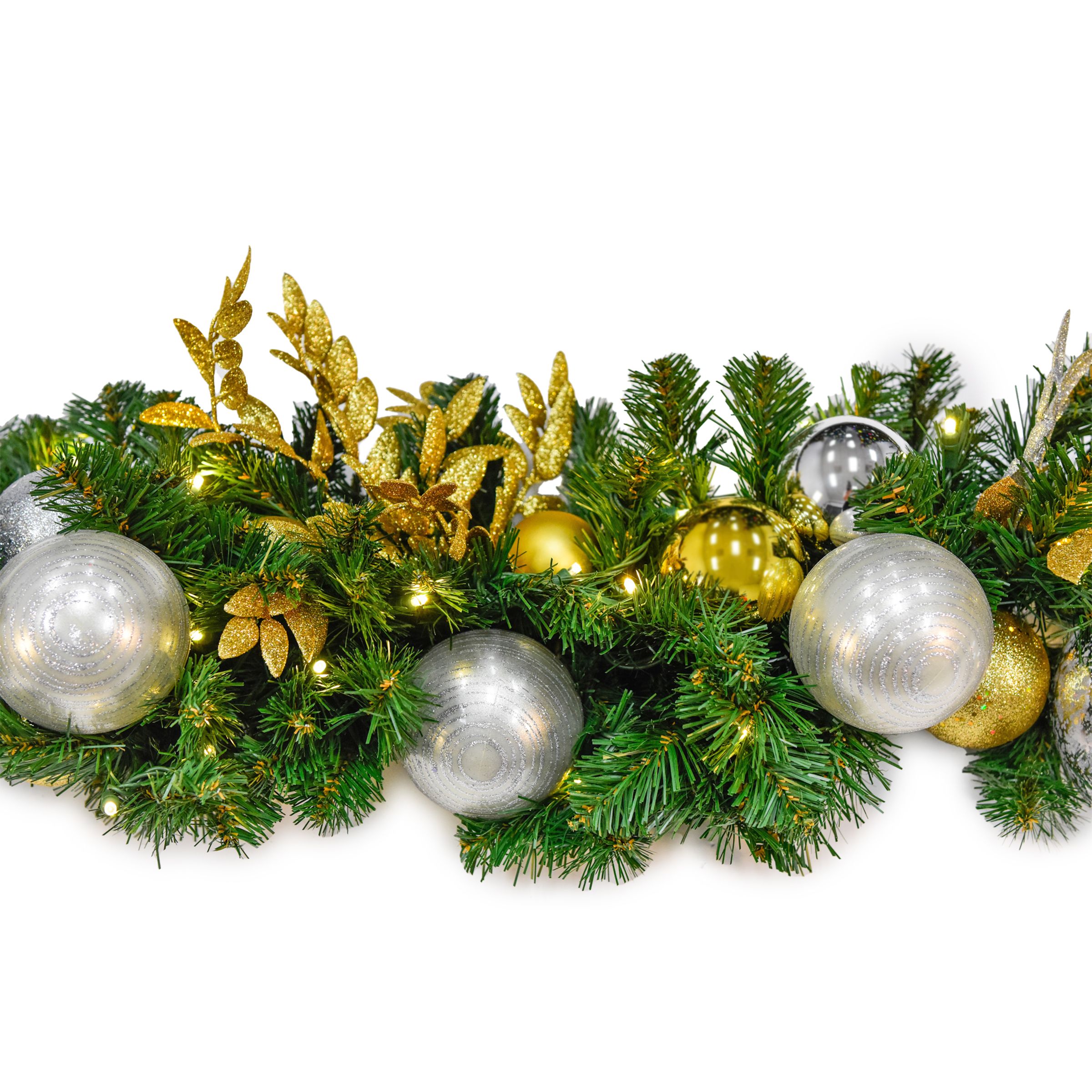 Gold & Silver Pre-Decorated Christmas Garland, close