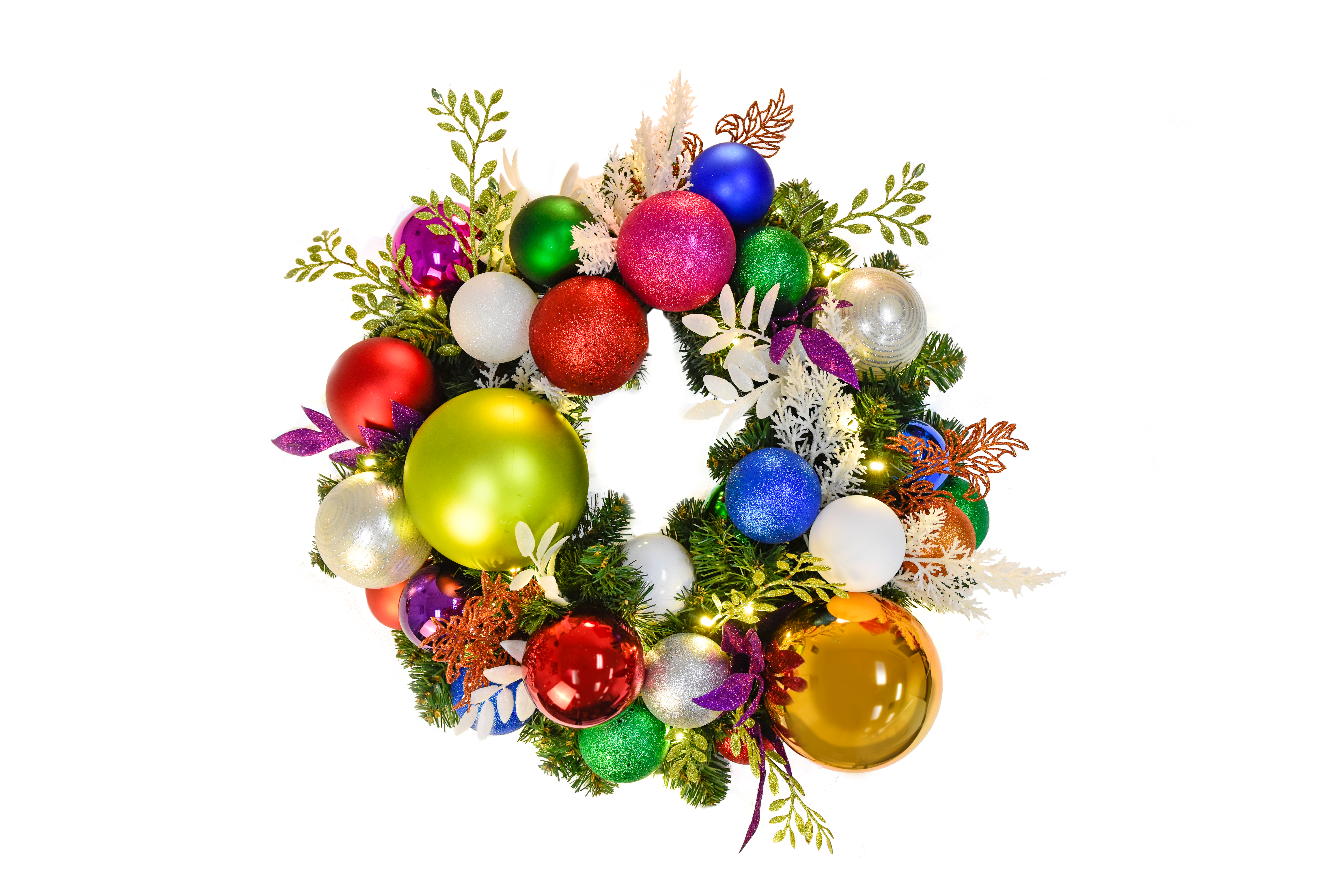 Multi-color pre-decorated Christmas wreath