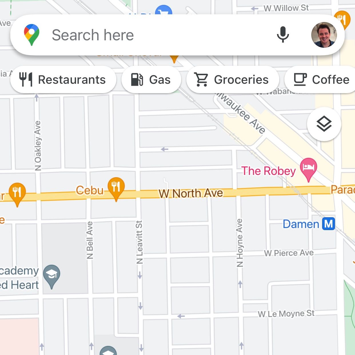 Screenshot displaying North Avenue in Google Maps.