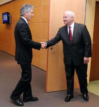 Defence Minister Stephen Smith meets Defense Secretary Robert M Gates at NATO headquarters in Brussels, 8 June 2011