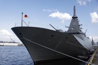 A Japanese naval ship featuring stealth capability is anchored in Yokosuka, Japan, September 2022.