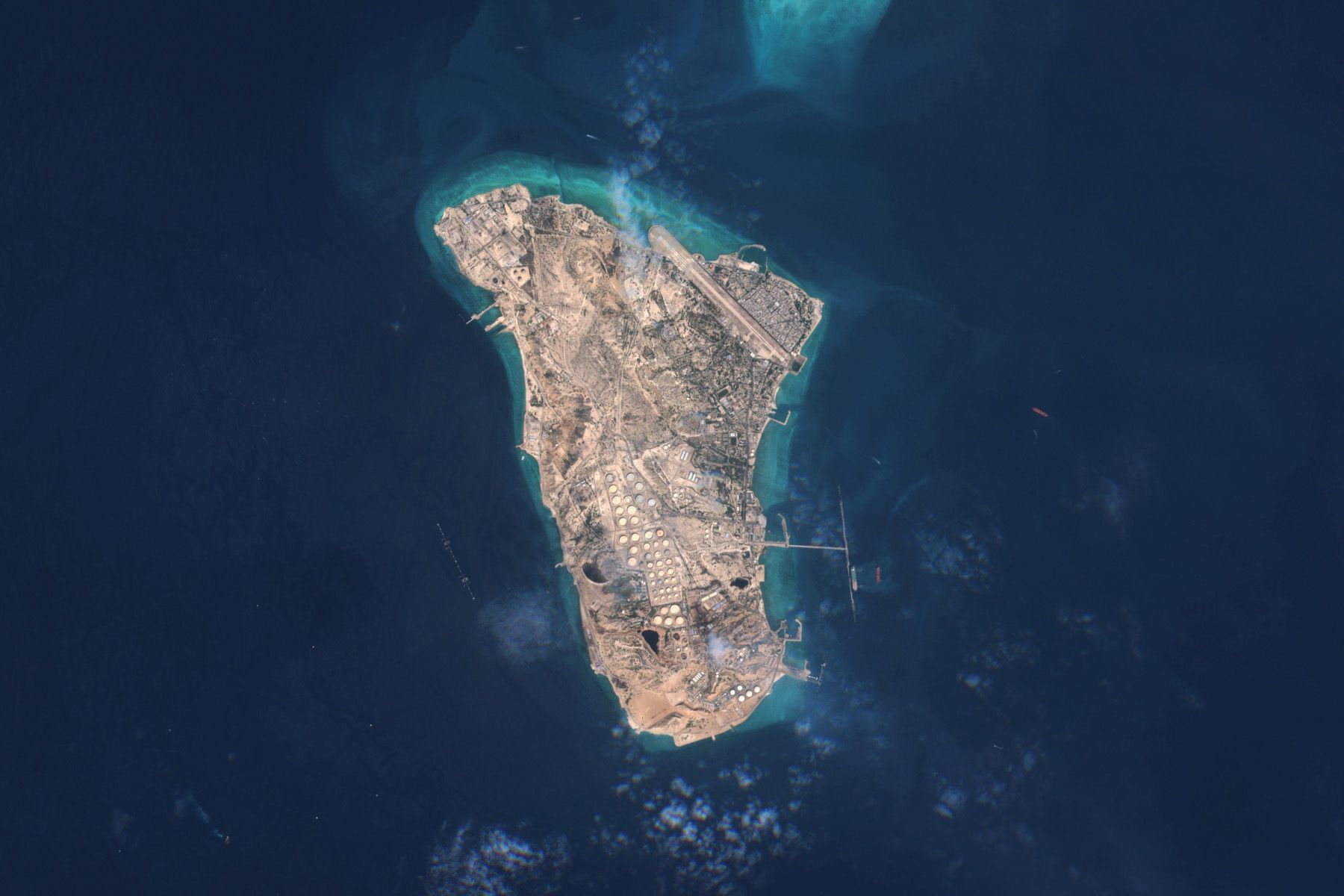 3 OCTOBER 2024: Satellite view of Kharg Island, located in the Persian Gulf off the coast of Iran.