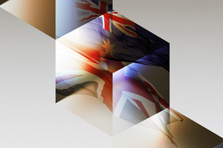 UK and Australian Flags embedded into an abstract cube stack.