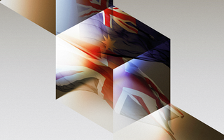 UK and Australian Flags embedded into an abstract cube stack.
